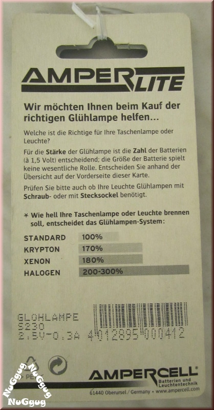 Amperlite Glühlampe für Taschenlampe, S230, 2,5V, 0,3A, Schraubsockel, 2 Stück