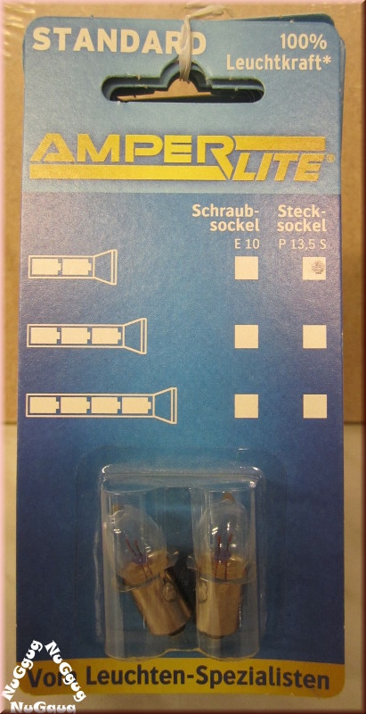 Amperlite Glühlampe für Taschenlampe, P250, 2,4V, 0,5A, Stecksockel, 2 Stück