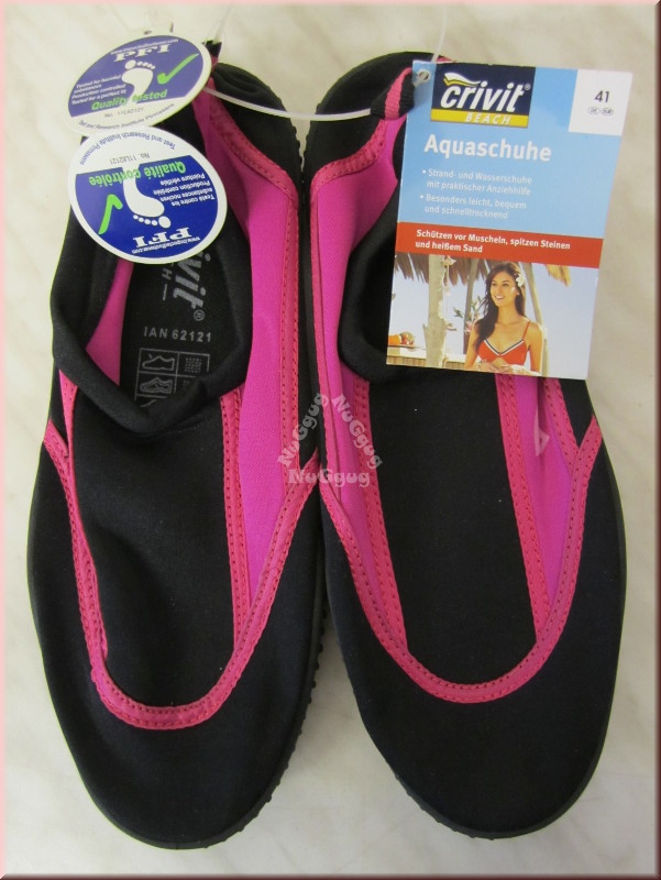 Aquaschuhe crivit, schwarz/pink, EUR-Größe 41, Strandschuhe, Wasserschuhe