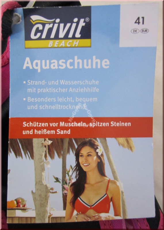 Aquaschuhe crivit, schwarz/pink, EUR-Größe 41, Strandschuhe, Wasserschuhe