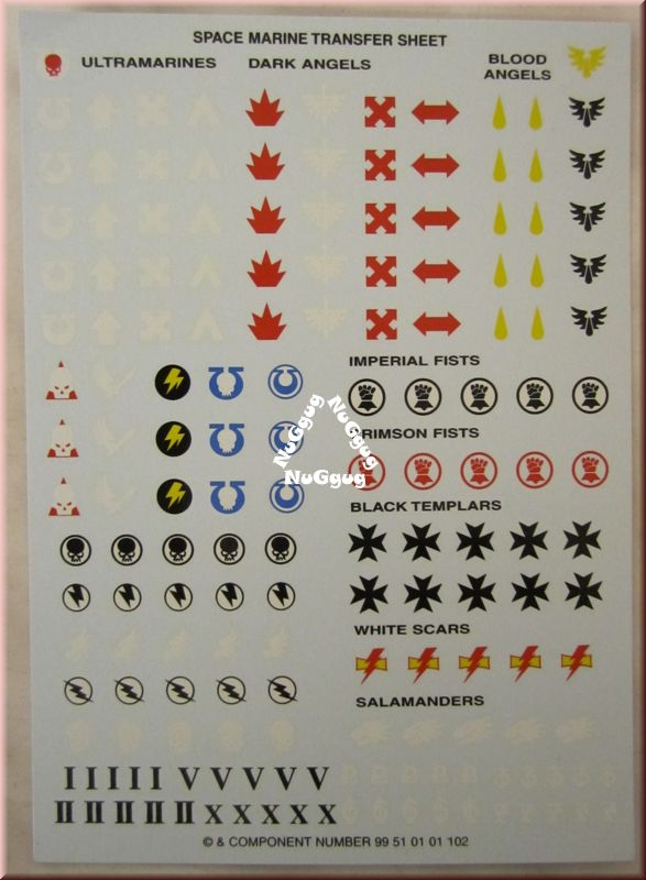 Space Marine Transfer Sheet Ultramarines Dark Angles Blood Angles von Games Workshop. Warhammer 40k