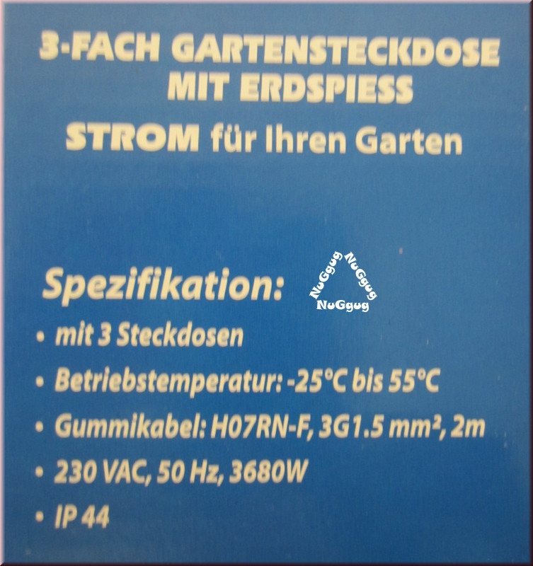 Gartensteckdose 3-fach, von Bachmann, mit Erdspiess, IP44