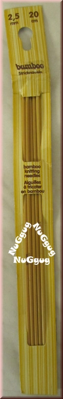 Strumpfstrick-Nadeln Bambus, 20 cm, 2,5 mm, 5 Stück