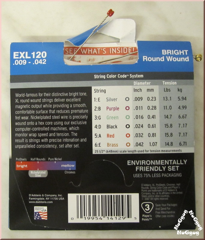 Gitarrensaiten D'Addario EXL120 Nickel Wound XL für E-Gitarren, 009-042