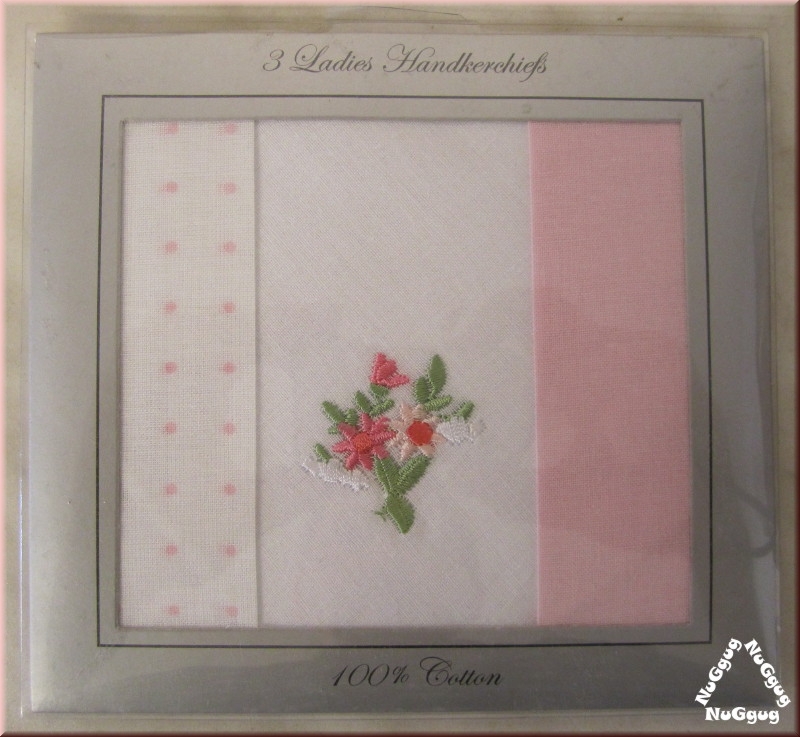 Damen-Taschentücher, Baumwolle, 25 x 25 cm, 3 Stück