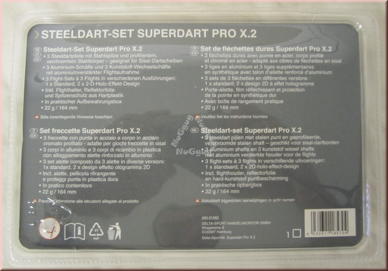 Crivit Steeldart Set Superdart Pro X.2, 19-teiliges Dart Set, 22 g, 164 mm