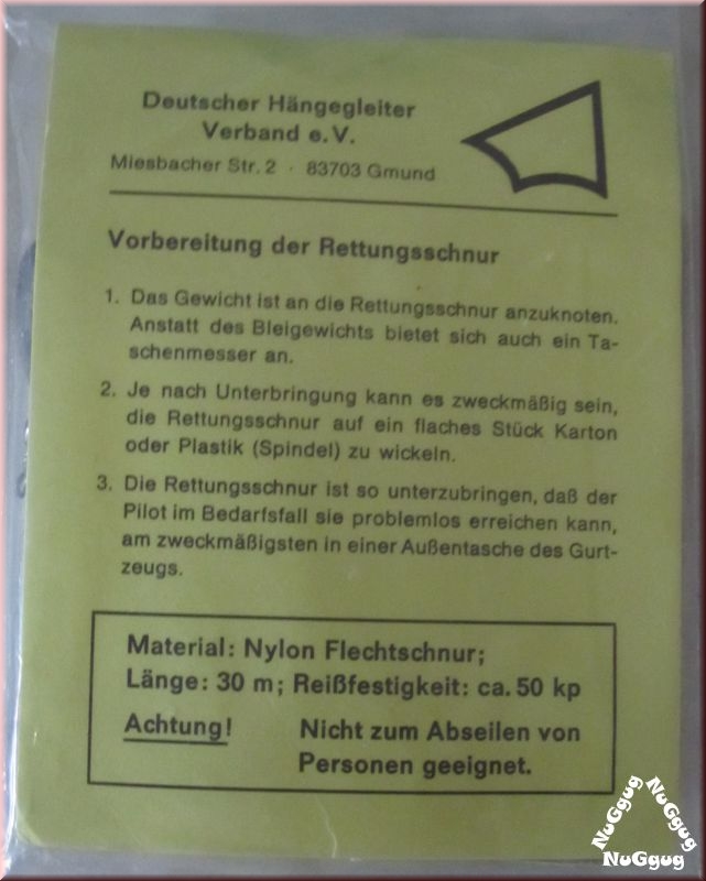 Rettungsschnur vom Deutschen Hängegleiter Verband e. V.. 30 Meter mit Gewicht