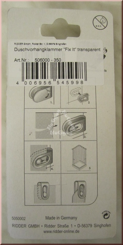 Duschvorhangklammer "Fix it" transparent von Ridder