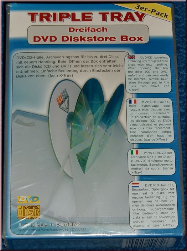 Dreifach DVD Diskstore Box. 3er-Pack