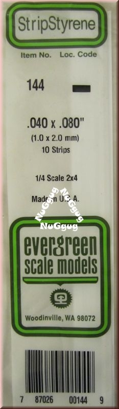 Evergreen scale models Stripe Styrene. 1/4 Scake 2x4. 1 x2 mm. 10 Stück