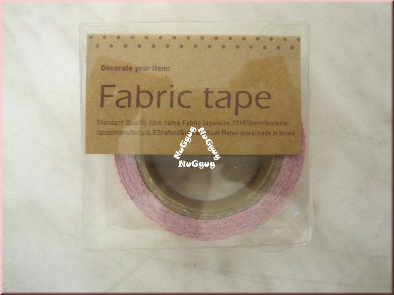 Fabric tape, Stoffklebeband, rosa mit Muster, selbstklebend, 15 x 500 mm