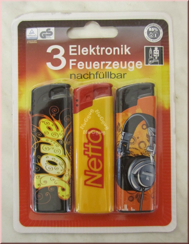 Feuerzeug Netto, 3er Set Elektronik Feuerzeuge nachfüllbar