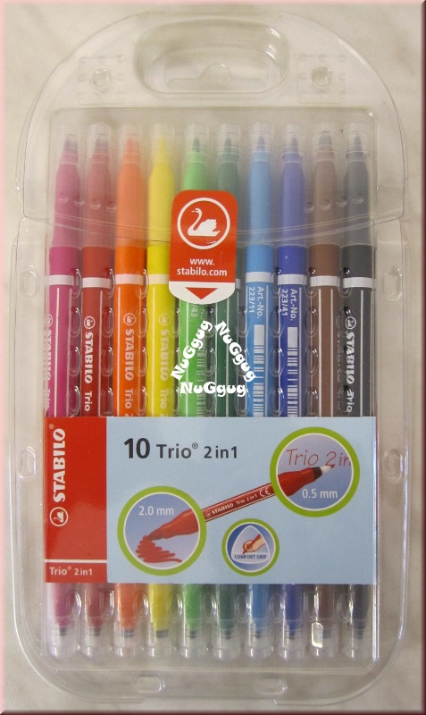 Trio 2 in 1 Fasermaler, verschiedene Farben, 10 Stück, Filzstifte