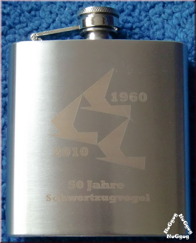 Flachmann, Edelstahl, 50 Jahre Schwertzugvogel, 6 OZ