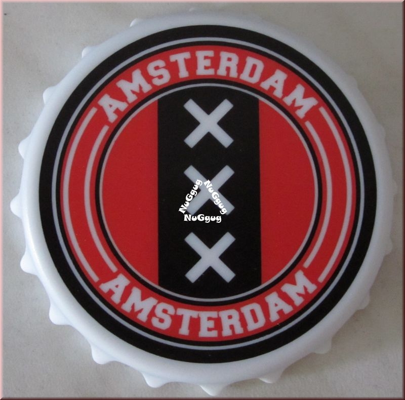 Flaschenöffner "Amsterdam XXX". für Kronkorken und Schraubverschlüsse