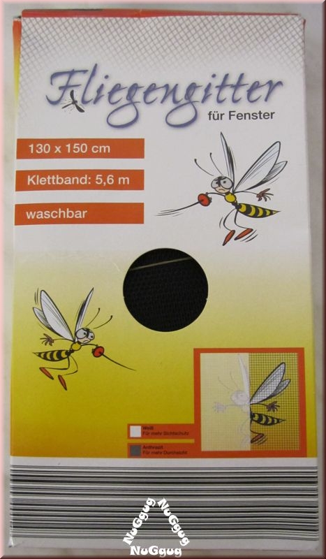 Fliegengitter Fenster mit Klettband, 5er Set - schwarz - 130 x 150 cm