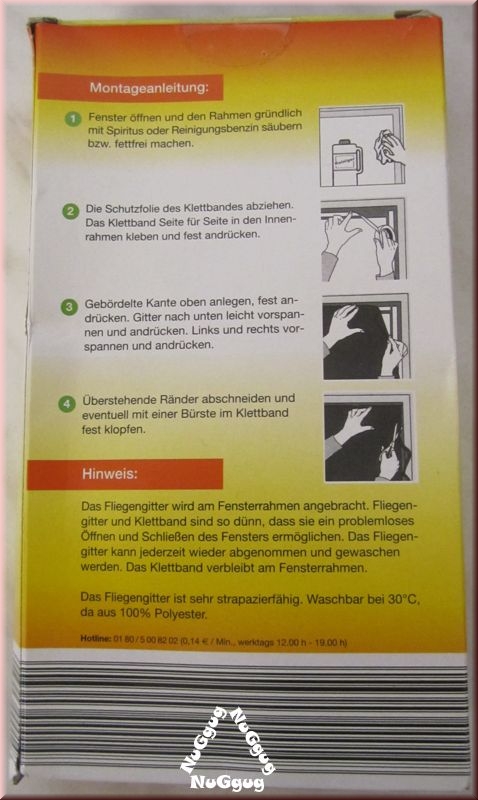 Fliegengitter für Fenster mit Klettband, 130 x 150 cm, schwarz, waschbar