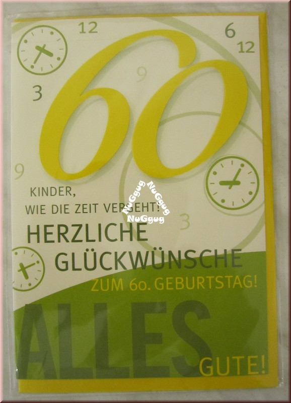 Geburtstagskarte "Zum 60. Geburtstag" mit Umschlag, Motiv Zeit