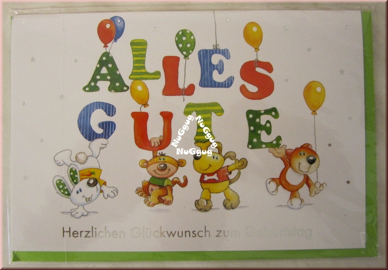 Geburtstagskarte "Alles Gute" mit Umschlag, Motiv Kindertiere