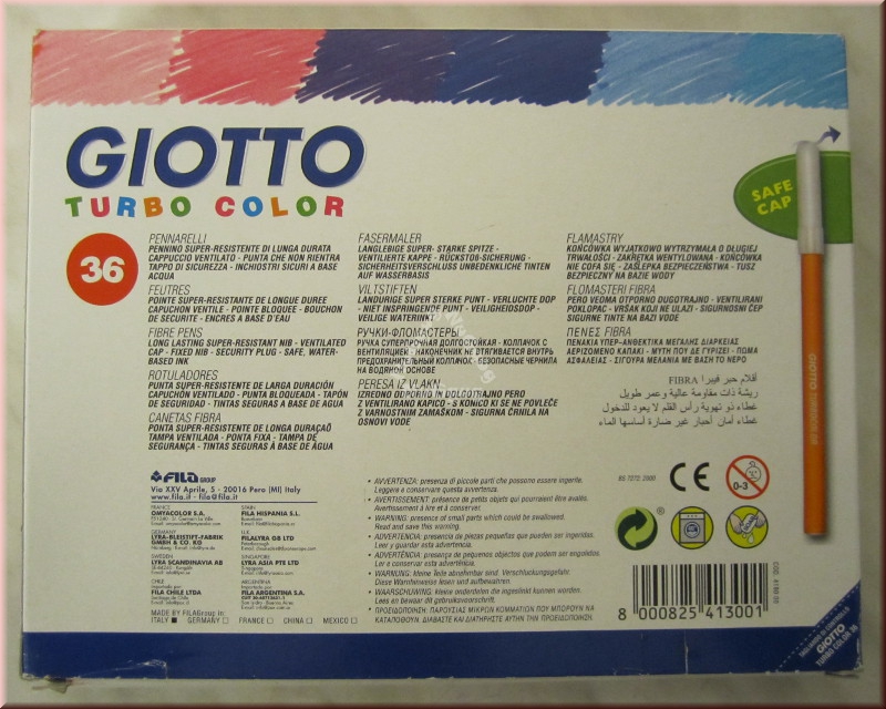 Giotto Turbo Color Fasermaler, verschiedene Farben, 36 Stück, Filzstifte