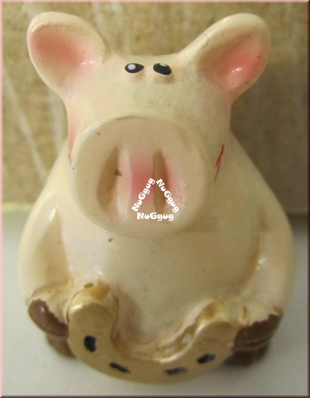 Glücksschwein mit Hufeisen in der Geschenktasche, Keramik