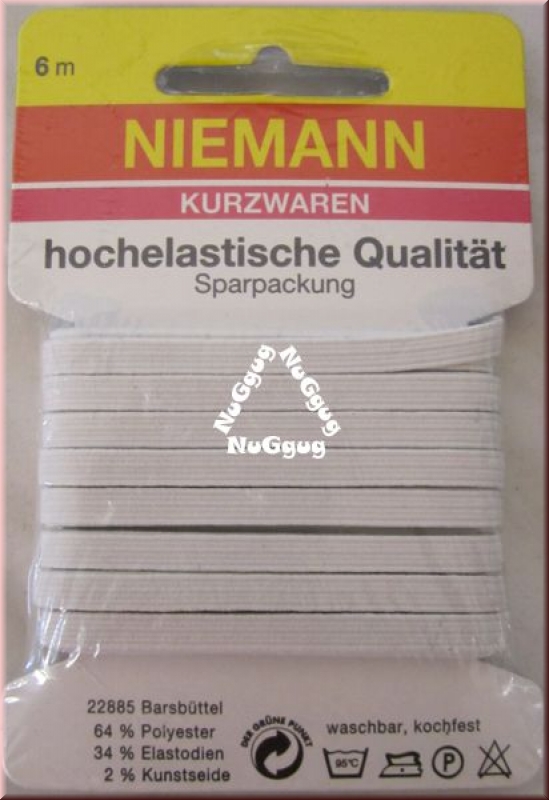 Gummilitze weiß, Niemann, 6 Meter, 5 mm