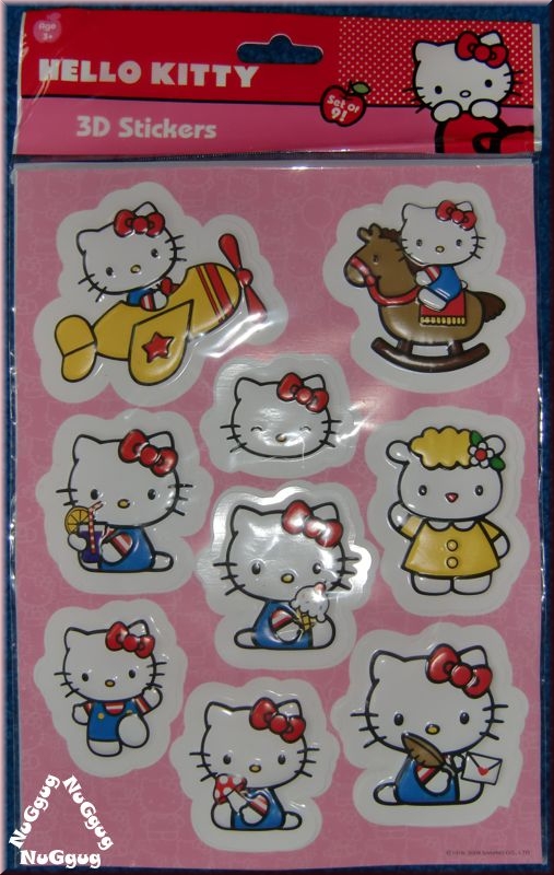 Hello Kitty 3D-Sticker. 9 Stück