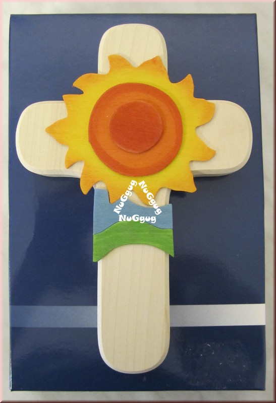 Kinderkreuz "Sonne", Holzkreuz - Gott ist unssere Sonne, 15 cm, deutsche Handarbeit