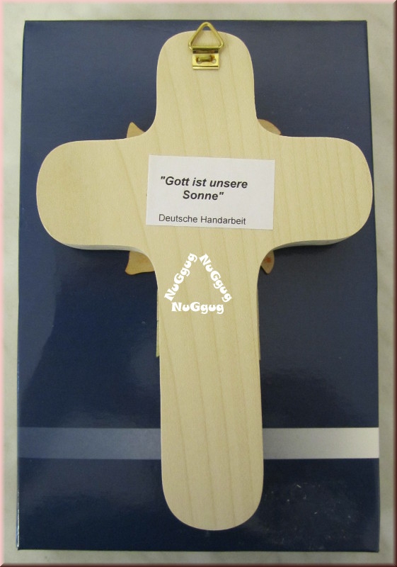 Kinderkreuz "Sonne", Holzkreuz - Gott ist unssere Sonne, 15 cm, deutsche Handarbeit