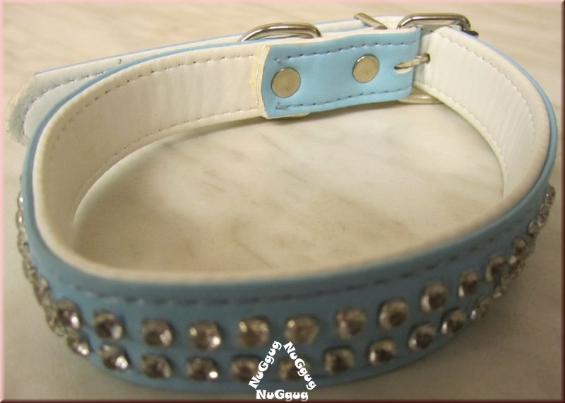 Hundehalsband Leder, türkis, mit Strass