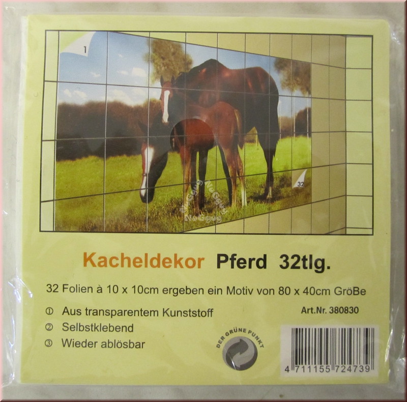 Kacheldekor Pferd, 32-teilig, Motivgröße 80 x 40 cm, Fliesendekor