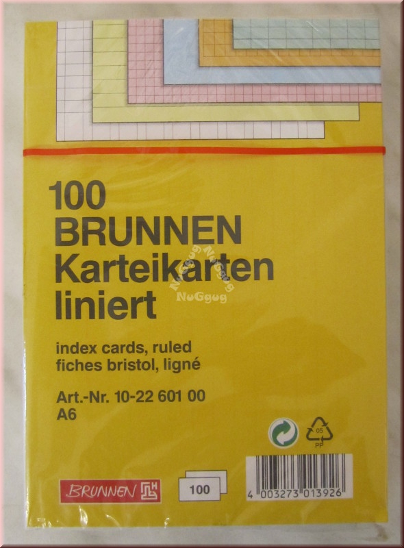 Karteikarten A6, weiß, liniert, 100 Stück, von Brunnen