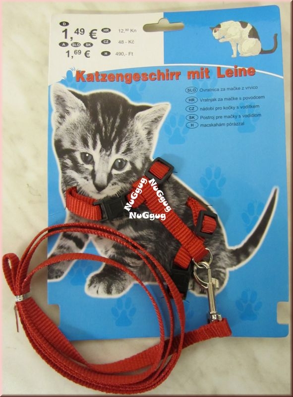 Katzengeschirr mit Leine, rot