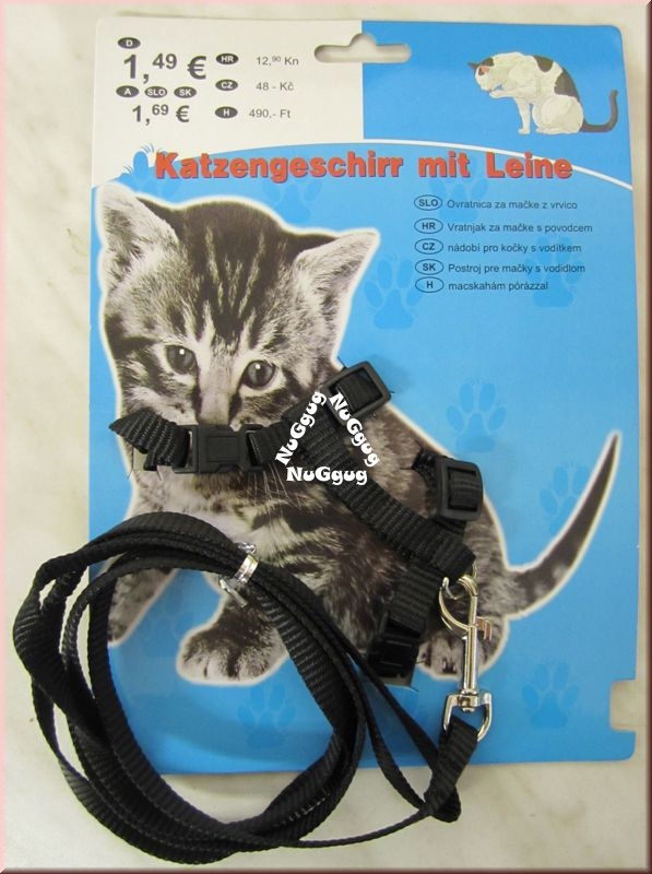 Katzengeschirr mit Leine, schwarz