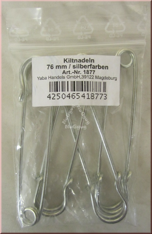 Kiltnadeln, 76 mm, silberfarben, 4 Stück