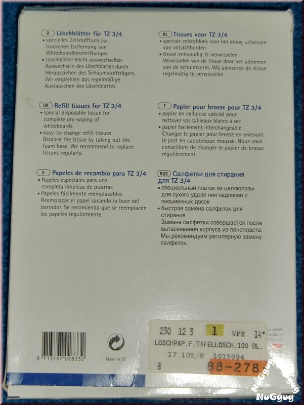 Legamaster eraser tissues. Löschblätter für Whiteboardlöscher TZ 3/4