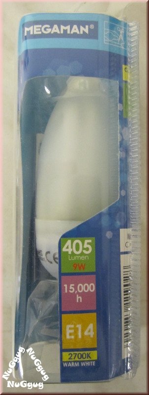Megaman Ultra Compact Candle, 9/45W, E14, 2700K warm white, Art.-Nr. MM11902i, lange Lebensdauer 15.000 Std.