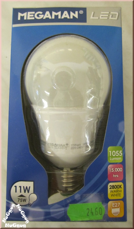 Megaman LED, 11/75W, E27, 2800K warm white, Art.-Nr. MM21046, lange Lebensdauer 15.000 Std.