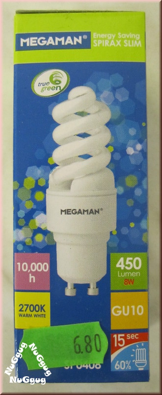 Megaman Spirax Slim, 8W, GU10, 2700K warm white, Art.-Nr. MM29122, lange Lebensdauer 10.000 Std.