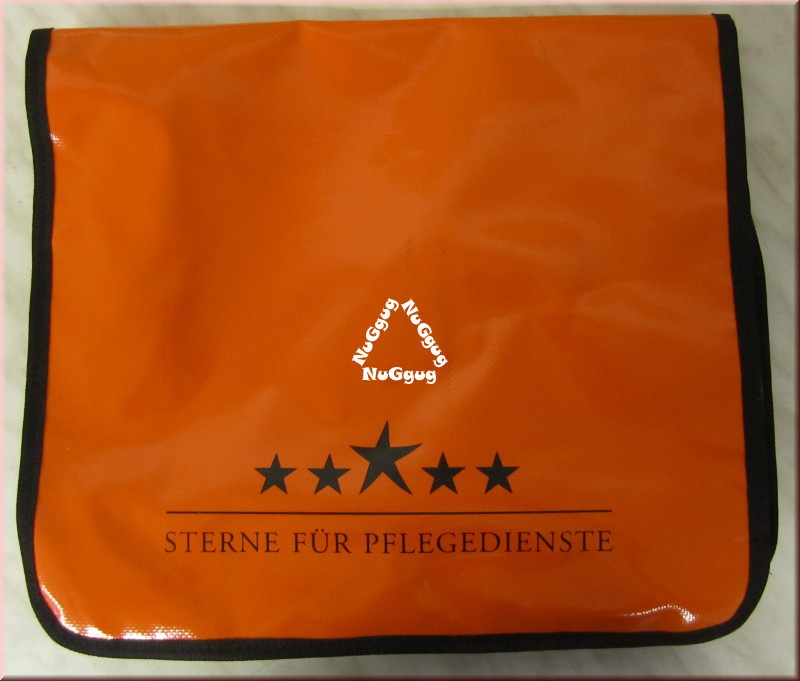 Messenger Bag aus LKW-Plane, orange "5 Sterne für Pflegedienste", Tasche