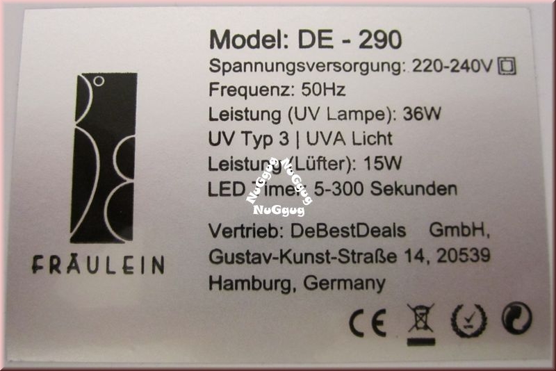 Nail Art UV Lichthärtegerät & Lufttrocker DE-290. pink. von Fräulein