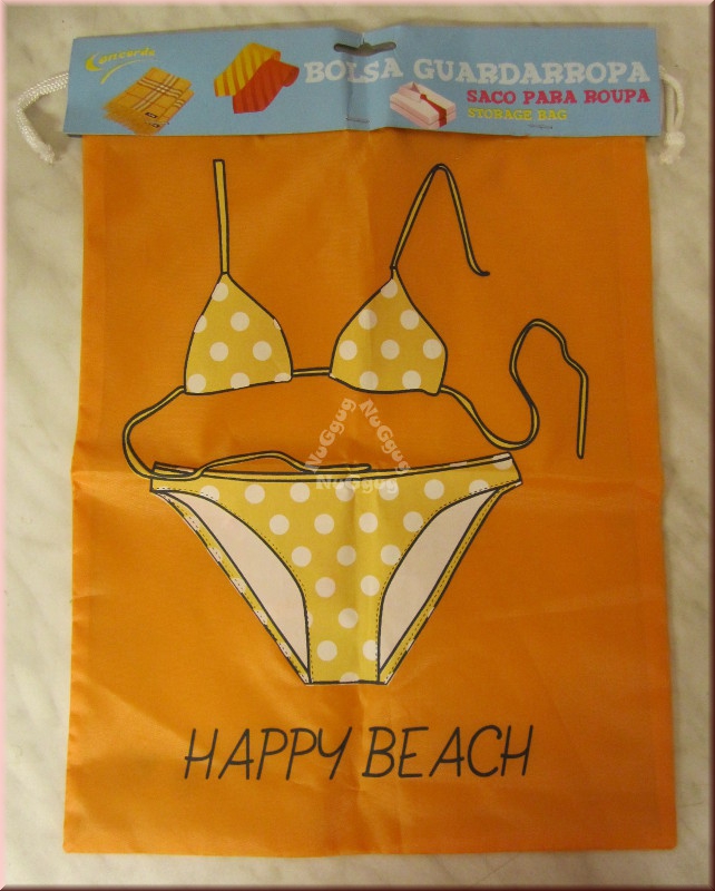 Nylonbeutel mit Kordelzug, Motiv "Happy Beach", orange, 40 x 30 cm