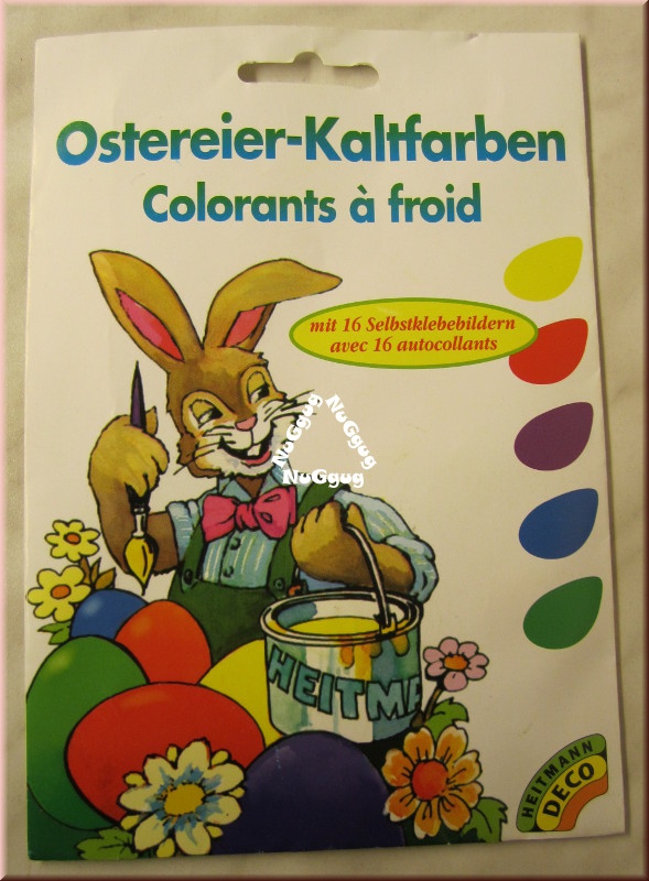 Ostereier Kaltfarben, gelb, rot, violett, blau und grün, mit 16 Selbstklebebildern