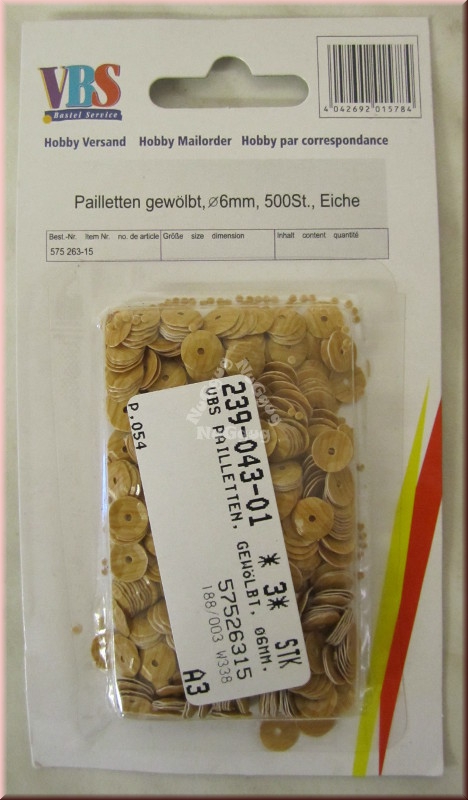 Pailletten gewölbt, Eiche, Durchmesser 6 mm, 500 Stück, von VBS