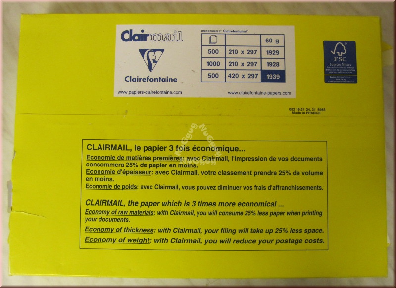 Kopierpapier A3 Clairefontaine, weiss, 60 g/m², 500 Blatt, Druckerpapier