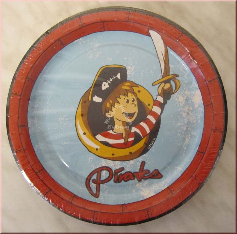Geburtstags-Set "Max the Pirat" für Kindergeburtstag, Pappteller, Durchmesser 23 cm 8 Stück