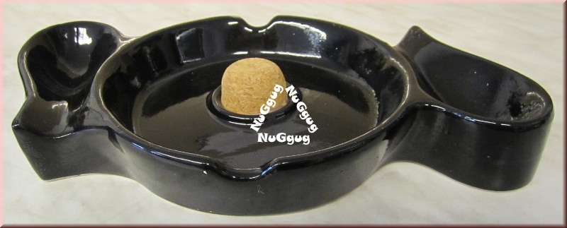 Pfeifenaschenbecher, schwarz glänzend, mit Korken und 2 Pfeifenablagen