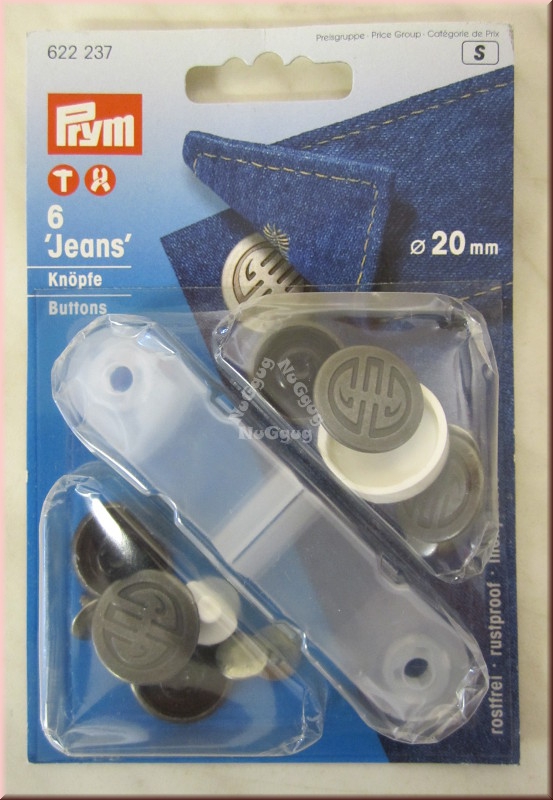 Jeans Knöpfe mit Werkzeug von Prym, 20 mm, 6 Stück, Artikelnummer 622237