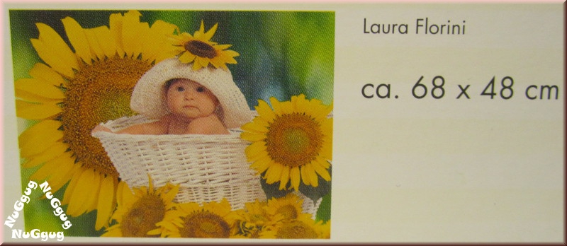 Puzzle Baby Körbchen & Sonnenblumen, Laura Florini, 68 x 48 cm, vom Bookmark Verlag, 1000 Teile