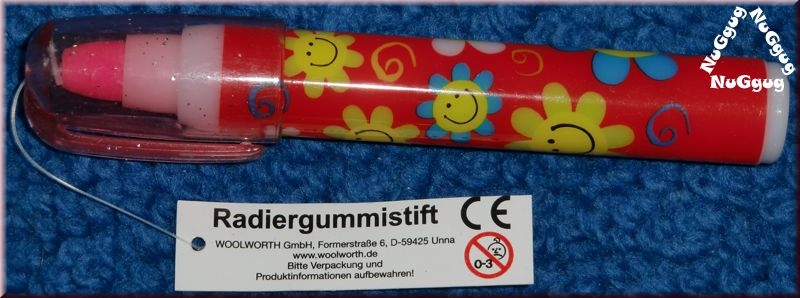 Radiergummistift mit 5 rosa Radiergummies